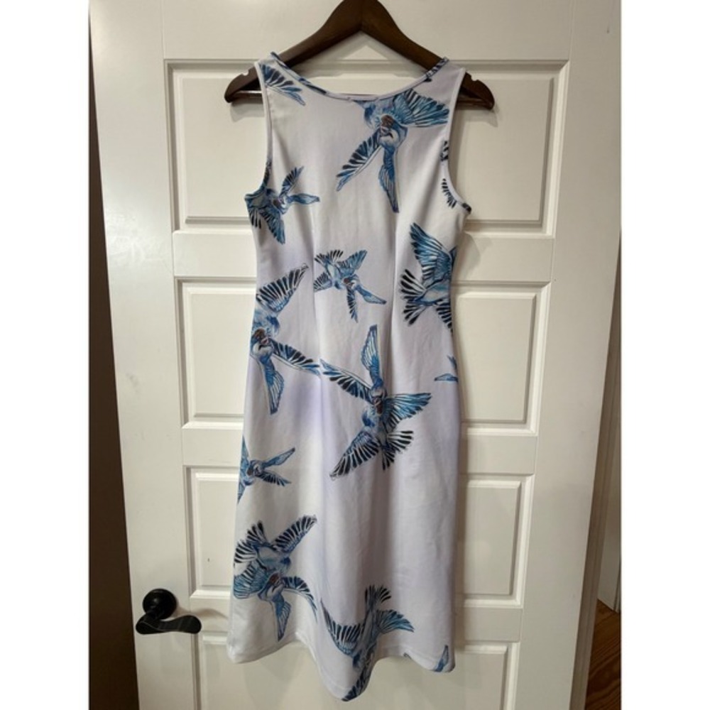 Ala von Auersperg Blue Bird Print Midi Dress Small Coastal Resort Wearable Art - Picture 6 of 11